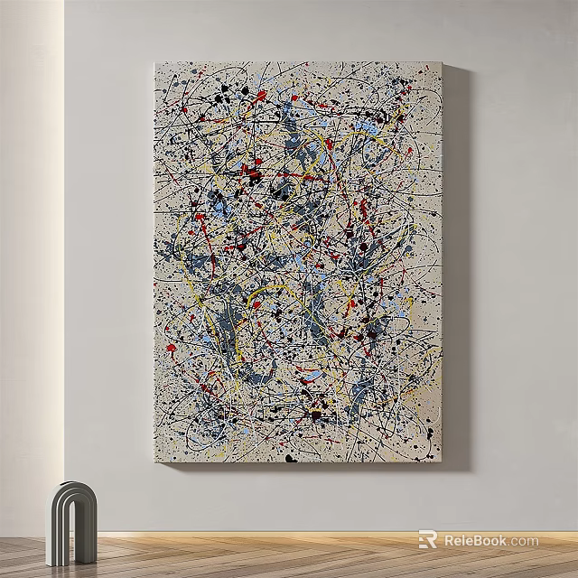 Abstract Splatter Paint Artwork With Colorful Drips On White Canvas Wall 3d model