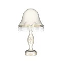 White Table Lamp with Decorative Pattern on Base and Elegant Lace Lampshade Adorned with Fringes