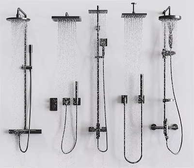 Modern Wall Mounted Shower Head Set With Rainfall And Handheld Designs Chrome Finish 3d model