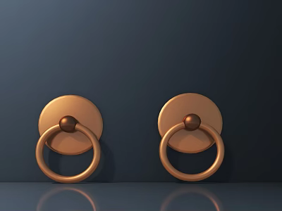 Copper Circular Wall Lamps With Metal Rings And Shiny Bases On Dark Wall 3d model