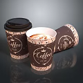 Paper Coffee Cups With Patterned Design And Coffee Print Featuring Lid And Spilled Drink 3d model