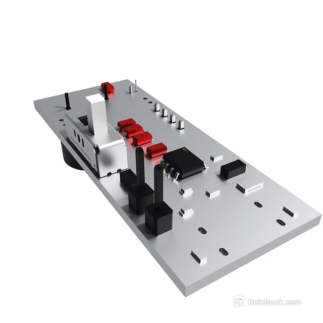Geometric Industrial Model With Metal Plate Red Black Blocks And Structures 3d model 