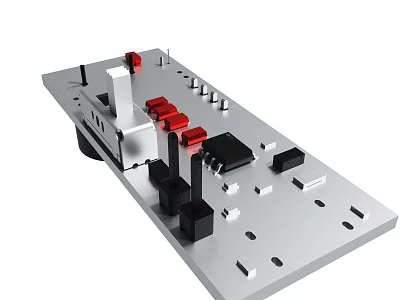 Geometric Industrial Model With Metal Plate Red Black Blocks And Structures 3d model
