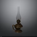 Antique Vintage Kerosene Lamp With Metal Base Glass Chimney And Handle