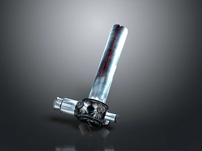 Shiny Silver Industrial Metal Equipment With Elongated Body And Connecting Parts 3d model