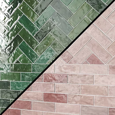 Green And Pink Herringbone Pattern Ceramic Tiles For Interior Wall Decoration 3d model