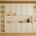 Modern Wine Cabinet With White Glass Doors And Warm Lighting In Open Kitchen Design