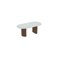 Oval Dining Table With Light Colored Smooth Top And Dark Brown Ribbed Legs Design