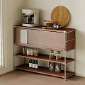 Modern Wooden Sideboard With Metal Frame Coffee Machine Wooden Tray Glass Jars And Storage Shelves