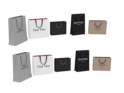 Stylish Branded Shopping Bags in Various Colors Including Gray White Black and Beige 3d model