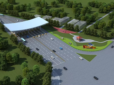 Aerial Planning of Road Network With Parking Area Vehicles Buildings and Greenery 3d model