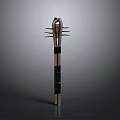 Traditional Long Handle Weapon with Multiple Spikes and Decorative Red Black Stripes