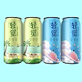 Qingjue Refreshing Beverages in Cans with Coconut and Cloud Designs on Light Blue Background