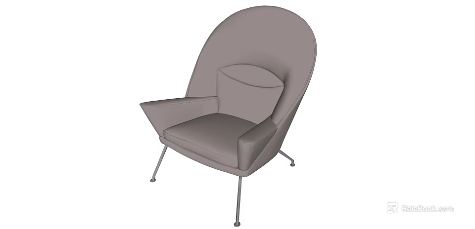 Modern Gray Single Sofa With Curved Backrest Comfortable Seat And Metal Legs 3d model 