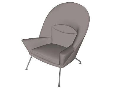 Modern Gray Single Sofa With Curved Backrest Comfortable Seat And Metal Legs 3d model