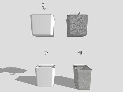 Modern Square Containers In White And Gray With Different Surface Textures 3d model