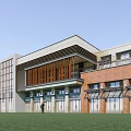 Modern Commercial Complex Exterior Design With Glass Curtain Wall And Geometric Facade