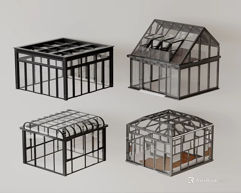 Various Glass Canopy Designs With Different Roof Shapes And Frame Structures 3d model 