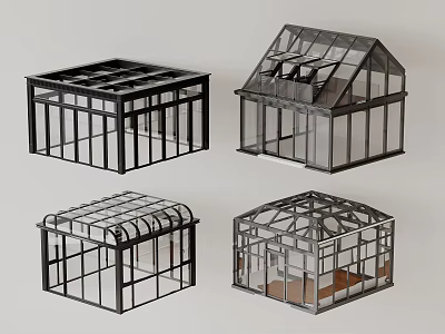 Various Glass Canopy Designs With Different Roof Shapes And Frame Structures 3d model