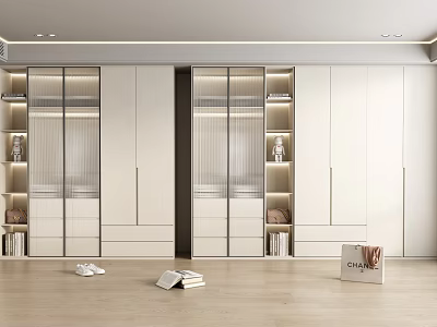 Modern Wardrobe Interior Design With White Glass Doors Ample Storage And Neat Layout 3d model