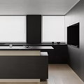 Modern Kitchen Interior With Dark Cabinets Island Counter And Window Blinds 3d model