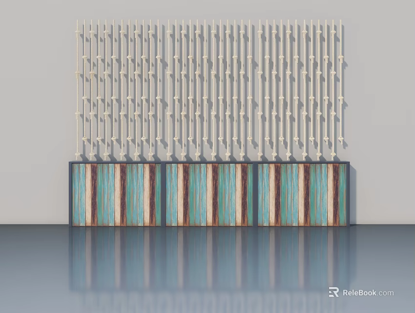 Modern White Hinged Door with Turquoise Brown Striped Cabinet and Reflective Surface 3d model 