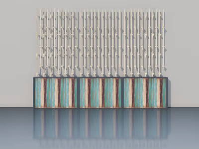 Modern White Hinged Door with Turquoise Brown Striped Cabinet and Reflective Surface 3d model