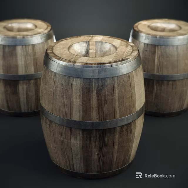 Industrial Wooden Barrels With Metal Hoops For Storage And Transport 3d model 