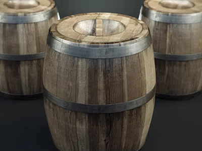 Industrial Wooden Barrels With Metal Hoops For Storage And Transport 3d model