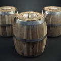 Industrial Wooden Barrels With Metal Hoops For Storage And Transport