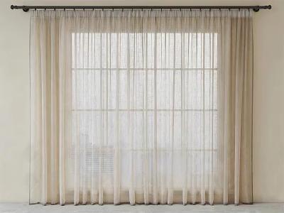 Beige Sheer Curtains for Window with Flowy Design and Modern Style 3d model