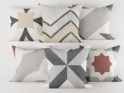 Modern Decorative Throw Pillows With Geometric Patterns And Gray Beige Black Red Tones 3d model