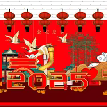 2025 Chinese New Year Photo Spot With Red Lanterns Crane And Gold Ingots Decoration