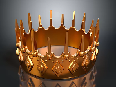 Golden Decorative Crown With Spikes Beads And Diamond Shaped Patterns For Home 3d model