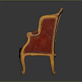 Ornate Classic Chair With Red Velvet Upholstery And Golden Wooden Frame Details
