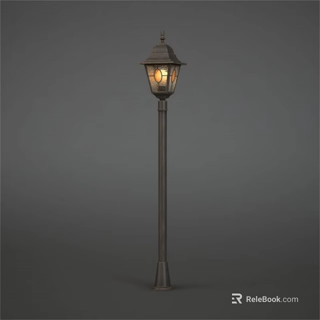 Traditional Outdoor Light Pole With Glass Shade And Illuminated Warm Glow For Garden 3d model 