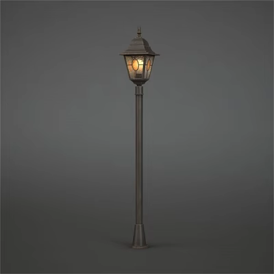 Traditional Outdoor Light Pole With Glass Shade And Illuminated Warm Glow For Garden 3d model