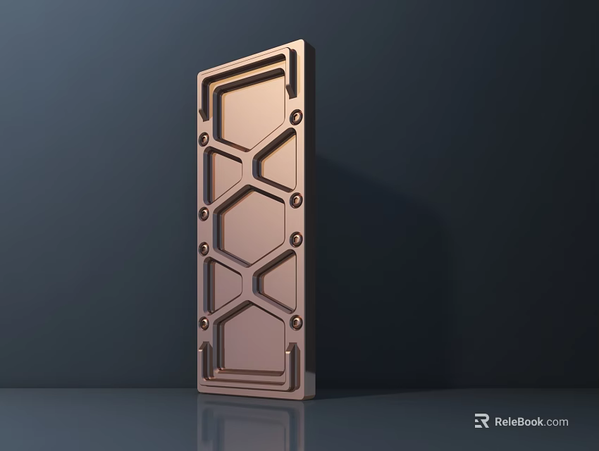 Metallic Copper Decorative Screen With Geometric Hexagon Pattern And Circular Rivet Details 3d model 