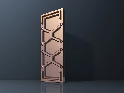 Metallic Copper Decorative Screen With Geometric Hexagon Pattern And Circular Rivet Details 3d model