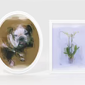 Oval Frame Bulldog Portrait And Square Frame Potted Orchid Wall Decor Pieces