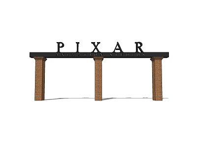 Stylish Pixar Themed Entrance Gate With Black Beam And Brick Columns 3d model