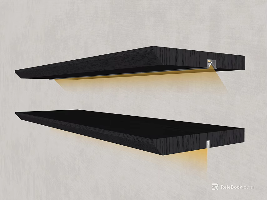 Modern Black Floating Shelves With Integrated LED Lights For Home Decor 3d model 