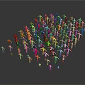 Colorful Human Figures Forming Arrow Shape On Gray Background