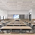 modern classroom desk platform blackboard desks and chairs 3d model