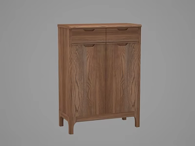 Modern Wooden Shoe Cabinet With Double Doors And Drawers Simple Design 3d model