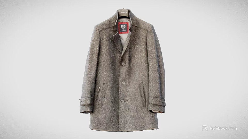 Classic Gray Wool Blend Coat Featuring Single Breasted Design Cuffed Sleeves And Patch Pockets 3d model