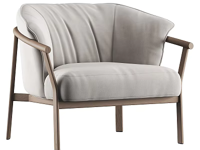 Modern Light Gray Upholstered Leisure Chair with Wooden Frame and Pleated Backrest 3d model