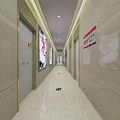 Modern Public Restroom With Wooden Partitions White Tiled Floor And Decorative Painting