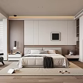 Modern Bedroom Interior Design With Bed Nightstand Lamp Carpet Plant And Wall Art