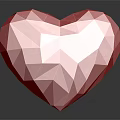 Red Glossy Polygonal Heart Sculpture with Faceted Surface on Dark Reflective Background